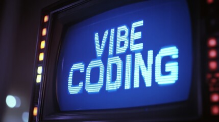 Aufkleber - Blue vibe coding words on monitor screen. Vibe coding concept. Technology background