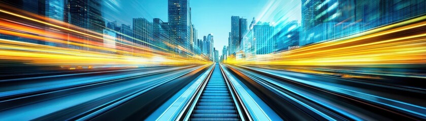 Poster - blurred background metro escalator  light blue background movement city infrastructure subway