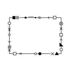 Fototapete - Geometric Border Illustration: An abstract geometric border composed of various shapes, lines, and symbols forms a modern, visually appealing frame, suitable for creative projects and graphic design.