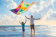 © Olya - Children and Grandfather Flying a Colorful Kite on a Summer Beach