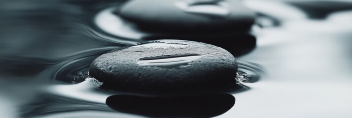 Aufkleber - Close-up of smooth black river stones on wet reflective surface showcasing minimalist nature texture and soft lighting effects