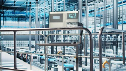 Poster - tracking software displayed on monitor in industry 4.0 industrial plant equipped with advanced senso