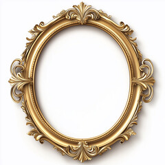Poster - Oval golden ornate frame with baroque style decorations on white background