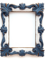 Poster - Elegant blue and white baroque style picture frame isolated on white background