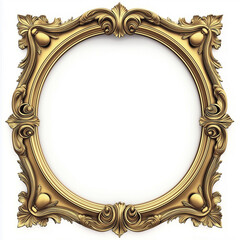 Poster - Classic round golden frame with ornate baroque decoration on white background