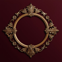Poster - Golden round baroque frame decorated with ornaments on red background