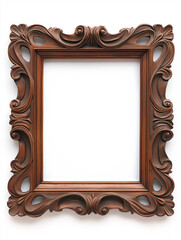 Poster - Elegant wooden picture frame with ornate carvings isolated on white background