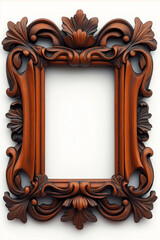 Poster - Empty wooden ornate rococo baroque frame on white background