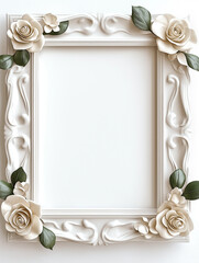 Poster - White ornate frame decorated with elegant roses displaying a blank space