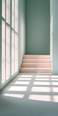 Poster - Minimalist Interior with Pastel Walls and Sunlight Shadows