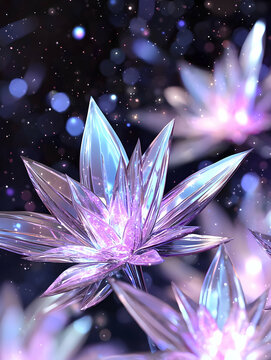 Glowing Crystal Flowers in Dark Background