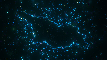 Wall Mural - futuristic digital visualization of georgia map composed of glowing blue particles. the abstract cos