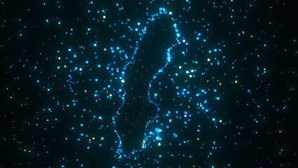 Wall Mural - futuristic digital visualization of sweden map composed of glowing blue particles. the abstract cosm