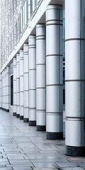 Poster - Modern City Building Exterior with White Columns and Grey Pavement
