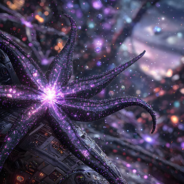 Glowing Purple Cosmic Flower with Sparkling Particles