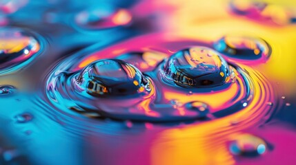 Leinwandbilder - Swirls of iridescent gasoline creating vibrant patterns on water surface with bright neon colors and smooth gradients