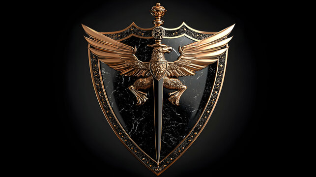 Gold Eagle Shield with Sword and Cosmic Background