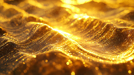 Poster - Serene wave of water flowing through cosmic space with golden hour glow creating a dreamlike and ethereal scene of cosmic energy.