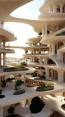 Poster - Modern White Architectural Design with Green Plants and Sunlight