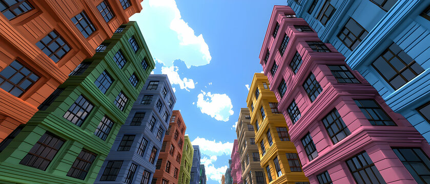 Colorful Pixel Art Cityscape Under a Sunny Sky