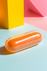 Poster - Orange Gelatin Capsule on Pastel Background