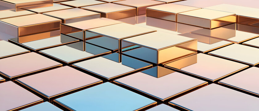 Reflective Golden Cubes Geometric Pattern Abstract Background