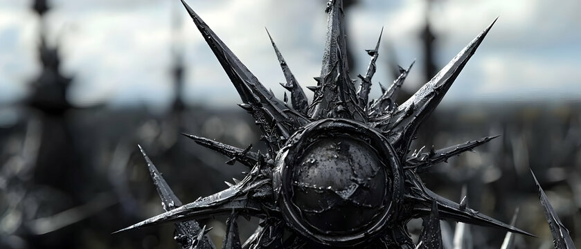 Dark Abstract Metal Sculpture with Sharp Spikes