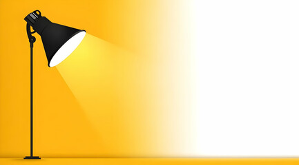 Poster - A modern desk lamp casts a warm yellow light against a white background, creating a vibrant and inviting atmosphere.