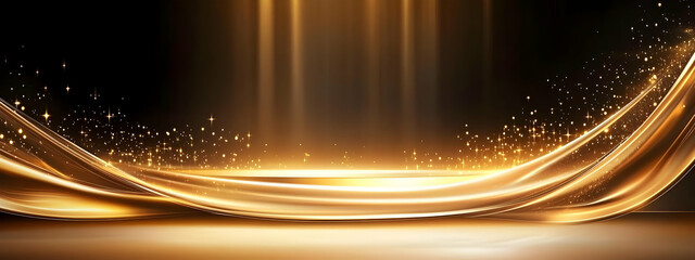 Poster - A stunning abstract background featuring golden swirls and light beams, ideal for presentations and creative projects.