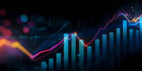 Poster - Dynamic financial chart illustrating market trends and data analytics with vibrant colors and modern visuals.