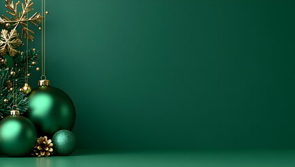 Canvas Print - elegant green backdrop decorated with shiny christmas ornaments, perfect for holiday-themed designs 