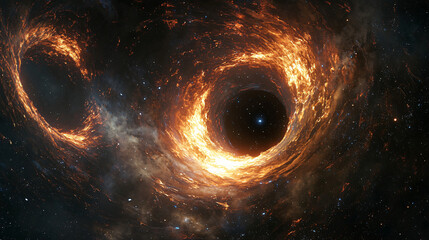 Poster - mysterious black hole surrounded by a vibrant nebula with soft ambient glow and cosmic elements in t