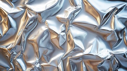 Poster - crumpled silver aluminum foil texture chrome crinkled gift packaging paper abstract metallic background
