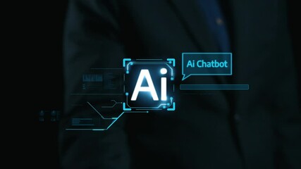 Poster - human interact with ai artificial intelligence virtual assistant chatbot in concept of ai artificial