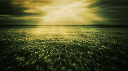 Poster - Expansive field with sunlight shining through clouds creating a radiant and dreamlike scene highlighting nature's beauty.