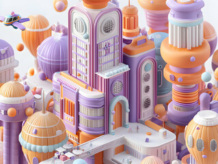 Poster - Whimsical Pastel Cityscape: 3D Rendered Fantasy Architecture
