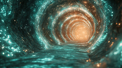 Poster - Enigmatic tunnel in the middle of a galaxy illuminated by a soft ambient glow creating a dreamlike portal to the unknown universe.