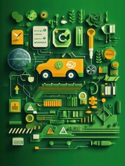 Poster - Creative blend of renewable energy concepts with engine elements showcasing the future of sustainable transport and technology in a vibrant, innovative design