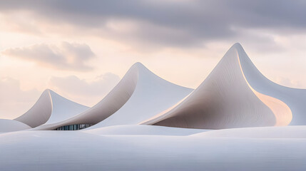 Poster - White Curved Architectural Structure at Sunrise