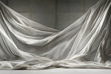 Poster - White Fabric Draped Against a Grey Concrete Wall