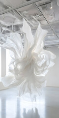 Poster - White Fabric Sculpture Installation in Modern Gallery