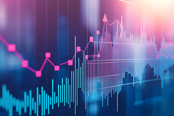 Poster - Financial market growth chart, city background