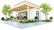 © RAKSIWAH - Isolated Modern House 3D Illustration with Garden and Patio Design