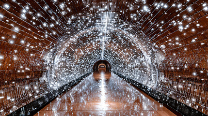 Poster - Mesmerizing tunnel filled with bright lights creating a surreal dreamlike experience and ethereal atmosphere inviting exploration.