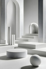 Poster - White Geometric Architecture Minimalist 3D Render