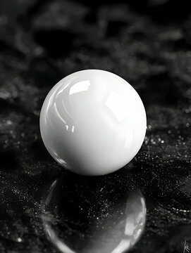White Glossy Sphere on Dark Reflective Surface