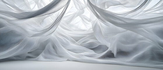 Poster - White Lace Fabric Draped Elegantly, Soft Light and Shadow Texture