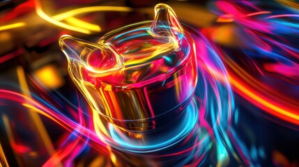 Aufkleber - Close-up view of a high-tech engine piston with gasoline flowing and vibrant neon highlights