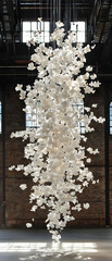 Poster - White Paper Flower Installation in Industrial Interior