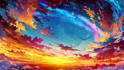 Poster - Breathtaking Sky Filled with Vibrant Colors in Swirling Patterns at Sunset, A Stunning Natural Display of Light and Beauty for All to Admire